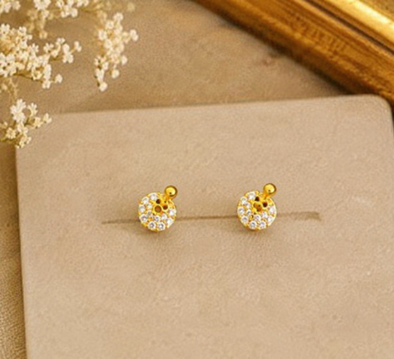Gold-Plated Round Stone Stud Earrings