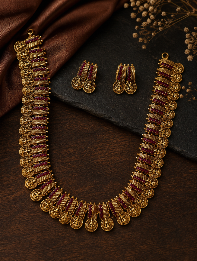 Antique Gold-Red Temple Jewelery set