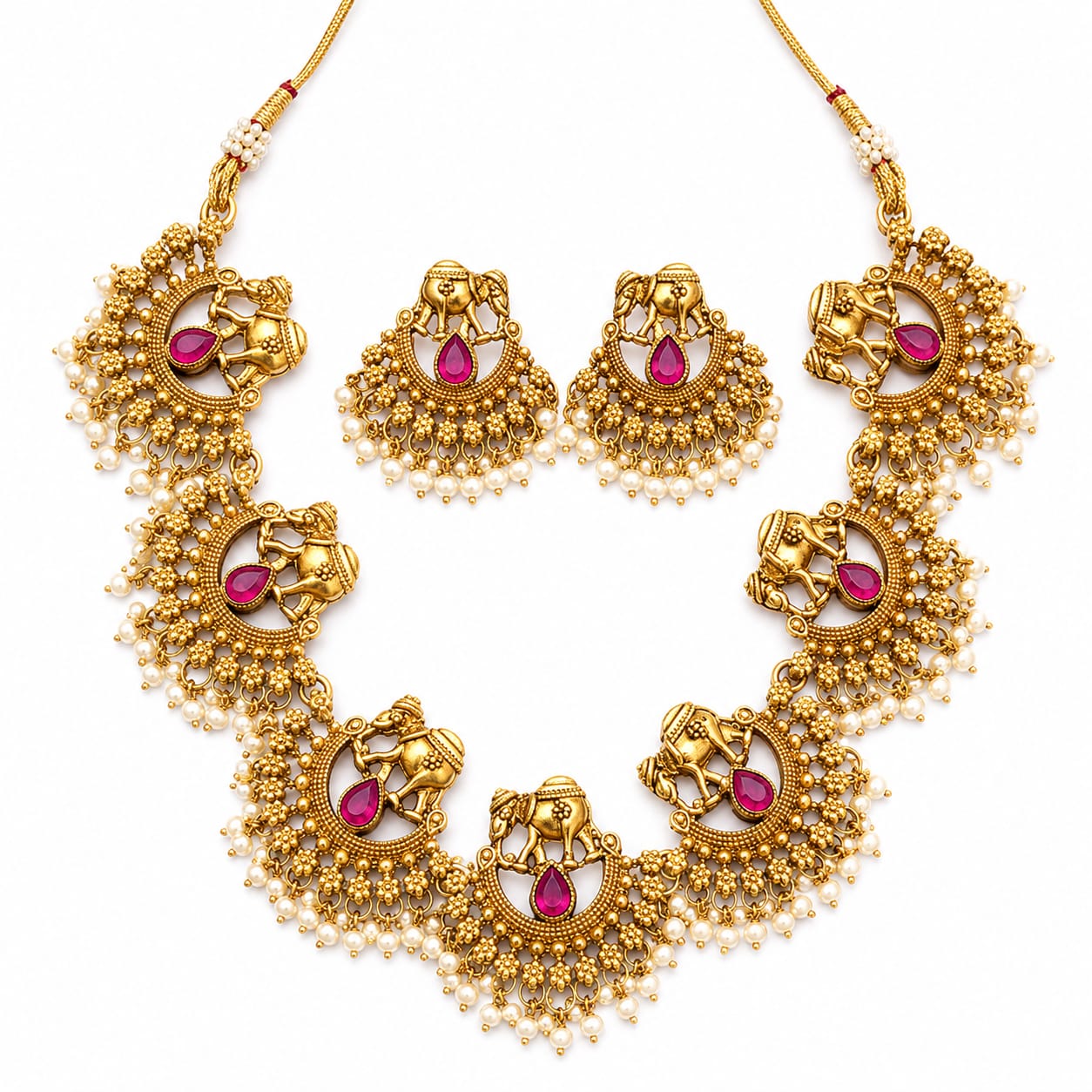 Elephant Design Temple Necklace set