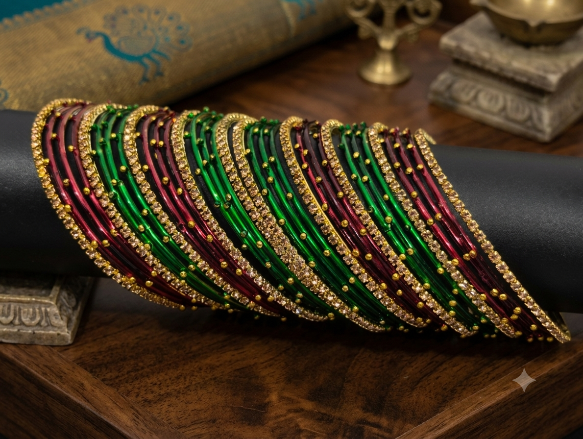 Green -Maroon metal bangle set -2.4